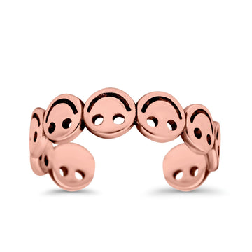 Smiley Face Toe Ring Rose Tone Adjustable Band 925 Sterling Silver (4mm)